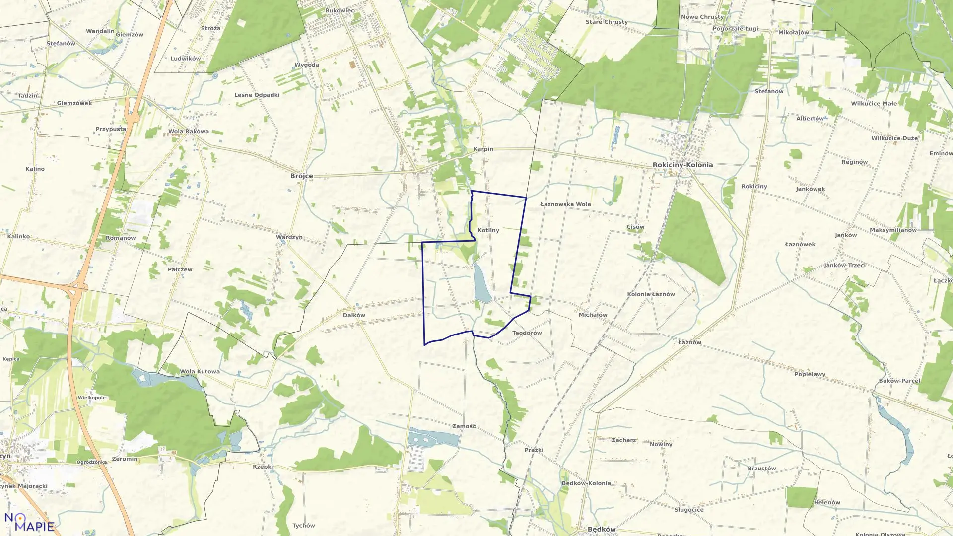 Mapa obrębu KOTLINY w gminie Brójce